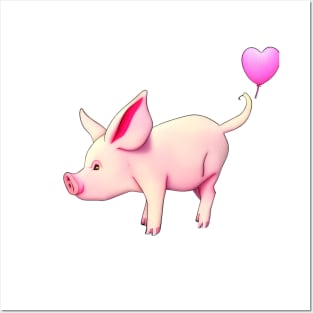 Pink Pig with heart Posters and Art